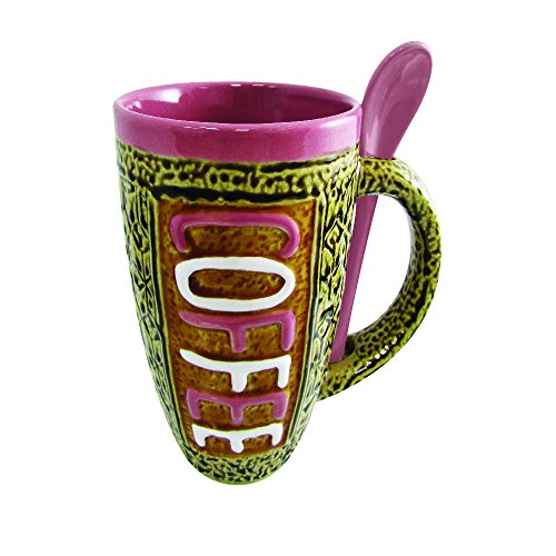 Mug Set - Large Coffee Mug 16 Ounce Glazed Ceramic with Spoon in Holder Novelty Coffee Mug and Tea Cup