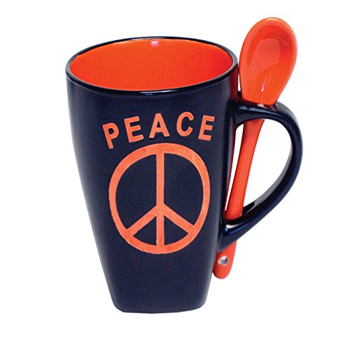 Mug Coffee Cup with Spoon 12 Oz Peace Sign Ceramic Novelty Coffee Mug