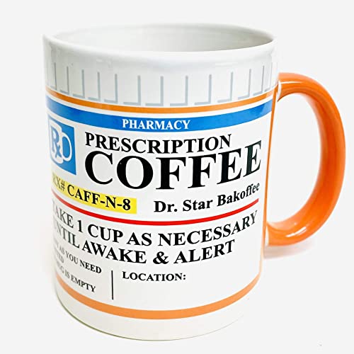Rockin Mug Hilarious Prescription Coffee Ceramic Mug, Funny Gift - 12 Ounce Coffee and Tea Cup - Great Gift for any occasion for Nurses, Gag Gifts for Men and Women, White Elephant Gifts