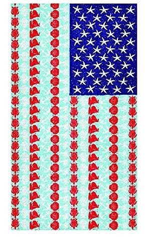 Rockin Towel USA Patriotic American Flag Decorative Beach Towel 30" x 60" Soft Cotton Velour Beach Towels with Turtles, Seashells and Boat Design Ideal for The Beach Pool