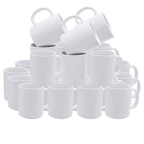 White Coffee Mugs Set Bulk Pure All-Purpose Ceramic 11 oz Cup 36 Sets, BPA-Free Food Grade Restaurant, Cafeteria, Café, Inn, Hotels, Catering Events Coffee Cups, Great for Permanent Vinyl Prints Projects