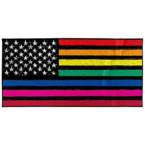 Pride Flag Beach Towel Gifts, Cool Novelty Gay Decor LGBT Flag Printed Designs 30" x 60" Soft Cotton Velour Towel, USA American Flag