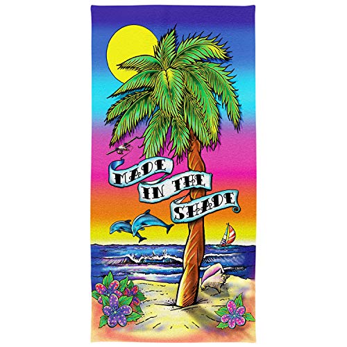 Rockin Towel Palm Tree Sunset, Decorative Beach Towel 30" x 60" Soft Cotton Velour Towel Ideal for The Beach Pool Sunbathing, Dolphin Sailboat Seashell Design (1)