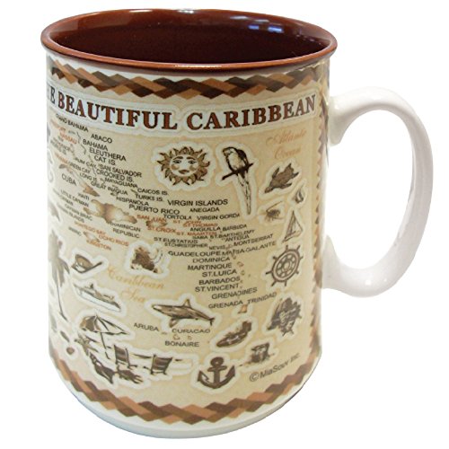Rockin Gear Mug Caribbean Souvenir Gifts Mugs Antique Brown Island Map Embossed Ceramic Coffee & Tea Cup 11 oz - Best Caribbean Gift for Coffee Tea Lover/Addicts (Caribbean)
