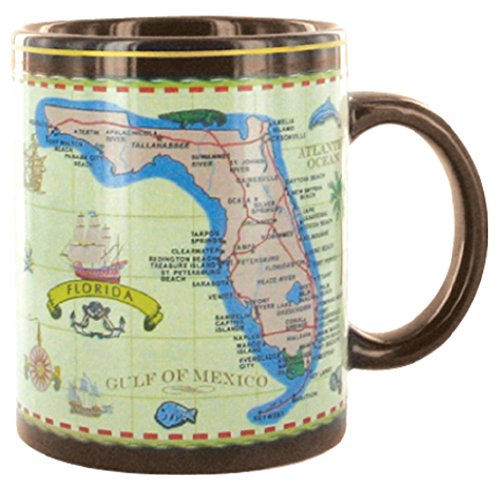Rockin Gear Mug Florida Souvenir Gift Ceramic Cups 11 oz, Florida Antique Brown Map Ceramic Coffee Mugs - Miami, Key West, Orlando
