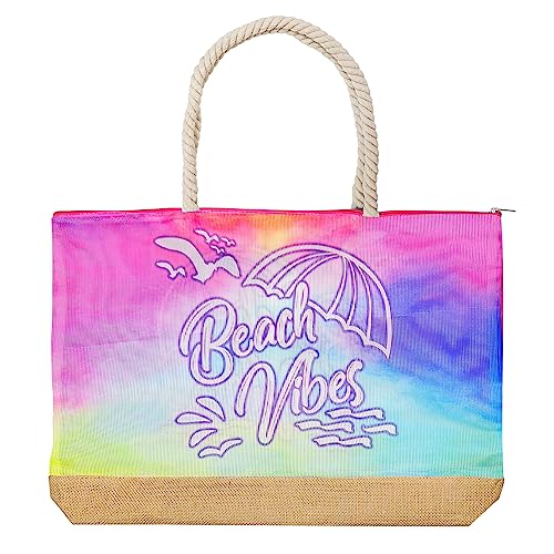 Rockin Beach Vibes Souvenirs Gifts Beach Bags for Women, Mesh Oversized Beach Totes Shoulder Handbags with Zipper, Collectible Souvenir Beach Bag Gifts (Beach Vibes)