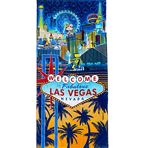 Generic Towel Welcome to Fabulous Las Vegas Souvenir Gifts - Beautiful Novelty Decorative Design Beach Towel 30″ x 60″ Soft Cotton Velour Towel - Best Sin City Gift idea for The Beach Pool Sunbathing