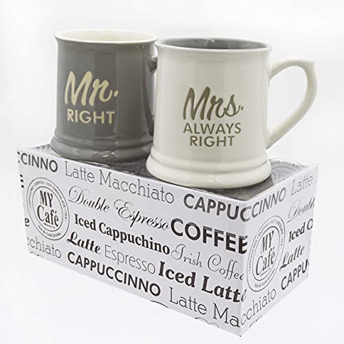 Couples Gifts Shot Glasses Mug Mr & Mrs Always Right Couples Mugs for Him and Her Gifts, Set of 4 Coffee Mugs 10 oz, Great Honeymoon Gifts for Anniversary Wedding Husband & Wife Present or Bride & Groom