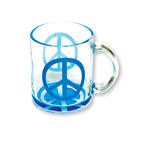 Rockin Gear Mugs Glass Coffee Cups 11 oz, Neon Peace Sign Mug with Handle - Clear Glass Mugs for Hot & Cold Beverages - Best Gift for Coffee Tea Lover/Addicts