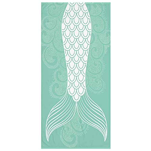 Mermaid Beach Towels 30" x 60" for Girls & Women - Beautiful Novelty Decorative Design Beach Towel Fun Soft Cotton Microfiber for Beach Pool Sunbathing (Green Mermaid)