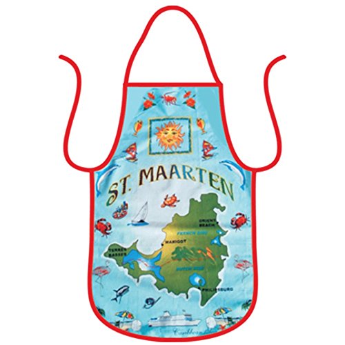 Chef Apron St. Maarten/Bahamas/Caribbean Map Gift Souvenir Fun Gifts, 100% Genuine Cotton Kitchen Accessory Baking, Cooking, Grilling Barbecuing Apron