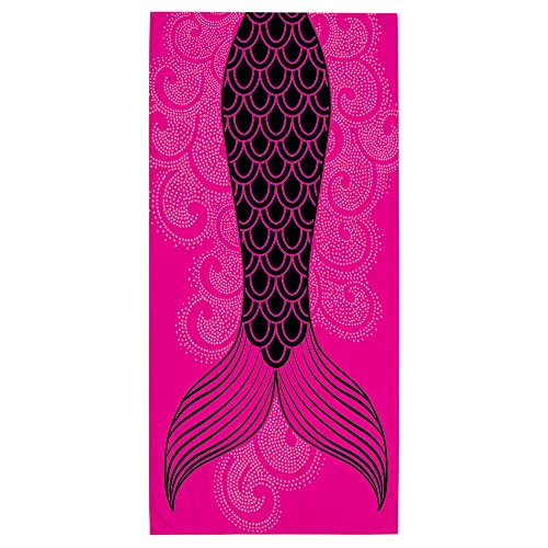 Rockin Towels Mermaid Beach Towel 30″ x 60″ Soft Cotton Velor Beautiful Novelty Fun Towels for Girls & Women, Cotton Absorbant Microfiber Design Towels for Kids (Pink Mermaid)