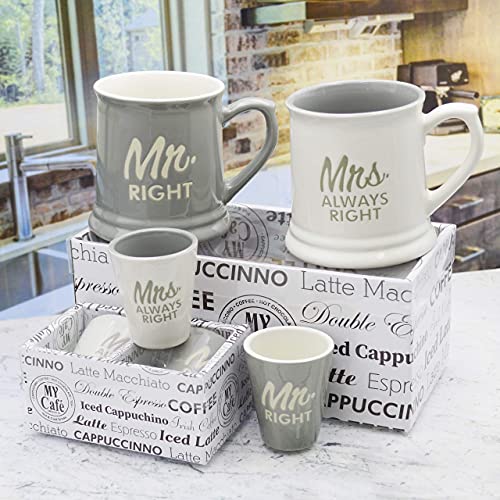 Couples Gifts Shot Glasses Mug Mr & Mrs Always Right Couples Mugs for Him and Her Gifts, Set of 4 Coffee Mugs 10 oz, Great Honeymoon Gifts for Anniversary Wedding Husband & Wife Present or Bride & Groom