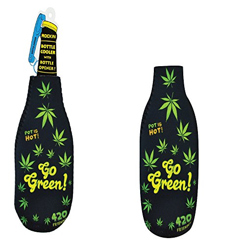 Beer Bottle Cooler Sleeve Cannabis Beers Sleeves Set with Bottle Opener, Fun Zip Up Bottle Jacket Beer Cooler Go Green Pot Marijuana Weed Leaf Hemp Neoprene Fit, Beer Bottle Cooler Gifts (6 PACK)