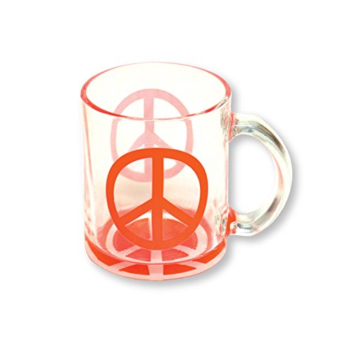 Rockin Gear Mugs Glass Coffee Cups 11 oz, Neon Peace Sign Mug with Handle - Clear Glass Mugs for Hot & Cold Beverages - Best Gift for Coffee Tea Lover/Addicts