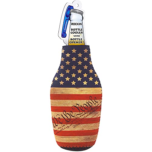 USA Flag Beer Bottle Sleeve Set, Zip-Up Neoprene Cooler with Bottle Opener, American Patriotic Insulated Bottle Jacket Sleeves for Men, Classic Thick Thermocoolers