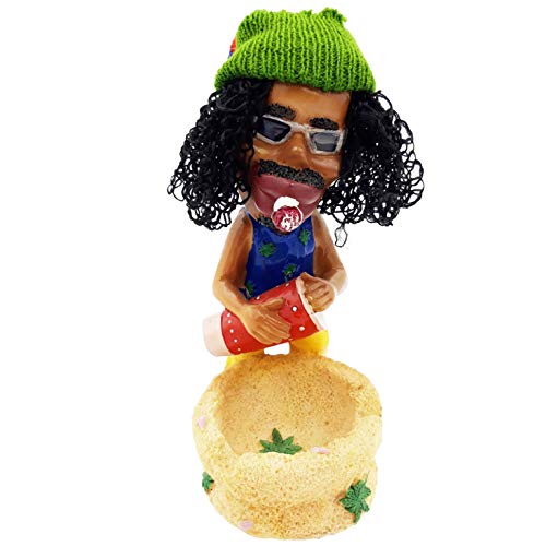 Ashtray Rasta Figurine Ashtray - Jamaican Man Bobble Head Dreadlock and Drums, Cigarette Marijuana Weed Hemp Pot Cannabis Smoking Accessory (Blue Drum)
