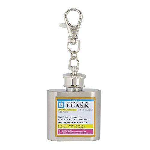 Keychain Unique Funny Prescription Rx Liquor Flasks Key Chain Set of 2, Fun Novelty 1 oz Hip Flask Gag Gift for Him & Her (2 PACK)