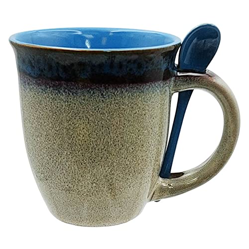 Mug with Spoon - Glazed Ceramic Coffee and Tea Cup with Handle - Gorgeous Unique Design Coffee Mugs 16 oz. - Best Gift for Coffee Tea Lover/Addicts