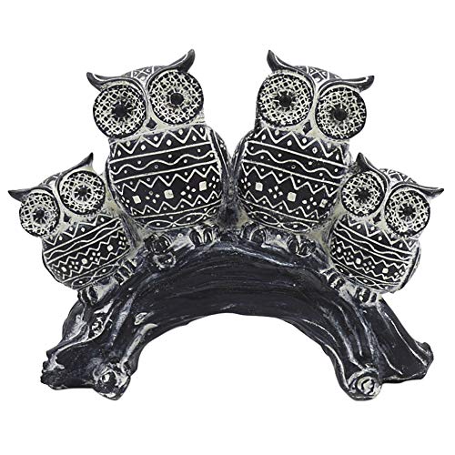 Rockin Owl Figurine Statue Best Family Set Very Cute Statue, 4 Owls Together - Nice Decoration for Home Office, White/Black