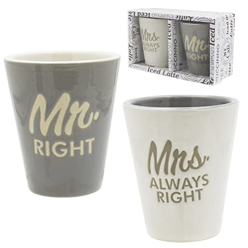 Mr Right and Mrs Always Right Shot Glasses Unique Wedding Anniversary Ideas Gifts Set of 2 Beautifully Fun Liquor Shots for Couples