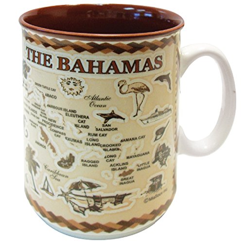 Rockin Gear Mug Bahamas Souvenir Gifts Coffee Cup Antique Brown Island Map Embossed Ceramic 11 oz Tea Mugs, Best Bahamas Gift for Coffee Tea Lover/Addicts (The Bahamas)