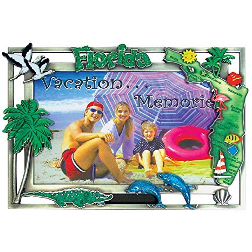 Florida Picture Frame Souvenir Gifts 4x6 Pewter Photo Frames Vacation Sunshine State Souvenirs with Alligator, Palm Tree, Flamingo for Wall or Table Mount (Florida)