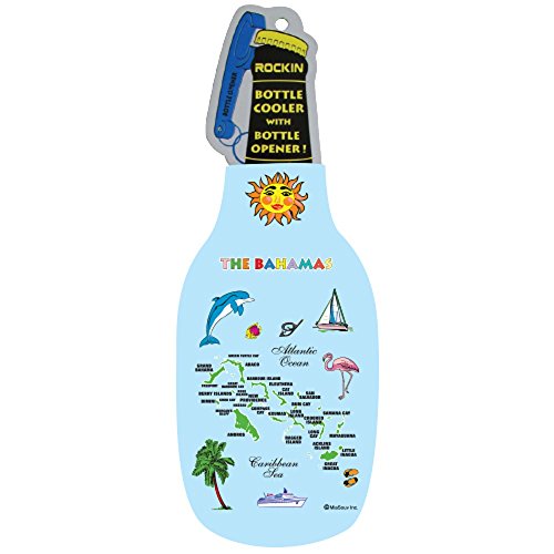 Bahamas Beer Bottle Cooler Sleeve Souvenir Gifts with Bottle Opener for Men & Women, Bimini Nassau Andros Freeport Zip up Beer Jacket - Classic Thick Neoprene Beer Thermocoolers Gifts