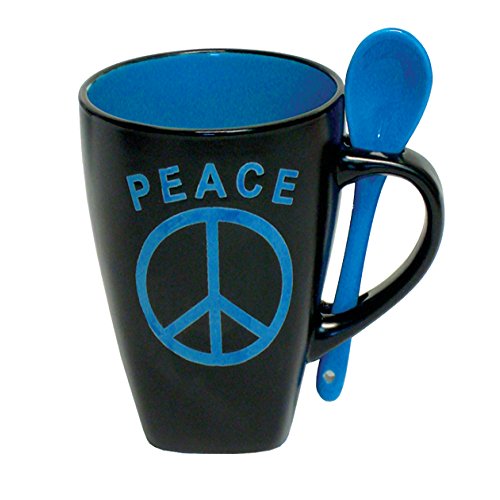 Mug Coffee Cup with Spoon 12 Oz Peace Sign Ceramic Novelty Coffee Mug