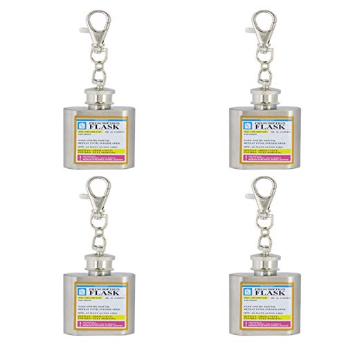 Keychain Prescription Rx Hip Flask Key chain 4 Set 1 oz Unique Funny Novelty Gag Gift, Premium Quality Flask Key Tag for Auto, Motorcycle, Backpacks, Gift (4 PACK)