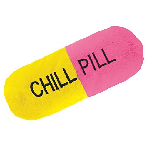 Rockin Gear Chill Pill Throw Pillow 11" x 4" Soft and Plush Decor Kids Pillow and Funny Novelty Pillow (Pink and Yellow)