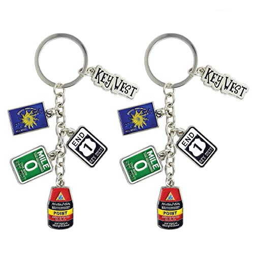 Key West Souvenir Charm Dangling Metal Keychain, Great Cayo Hueso Key Chains & Florida Gifts (Set of 2, Conch Republic)