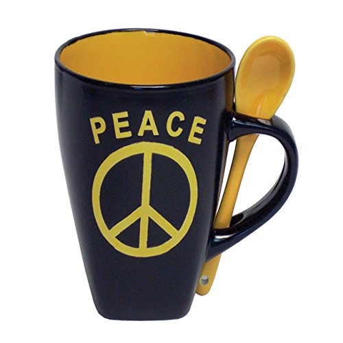 Mug Coffee Cup with Spoon 12 Oz Peace Sign Ceramic Novelty Coffee Mug
