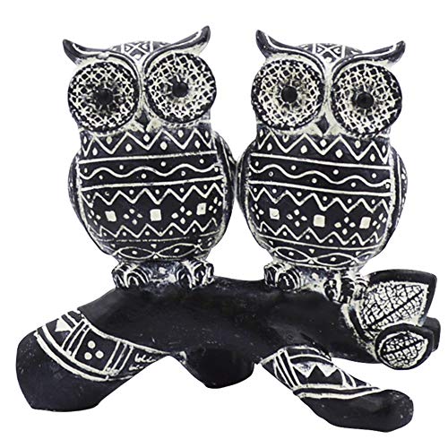 Rockin Owl Figurine Best Couple Set Very Cute Statue, 2 Owls Together - Nice Decoration & Great Home Office Décor, White/Black