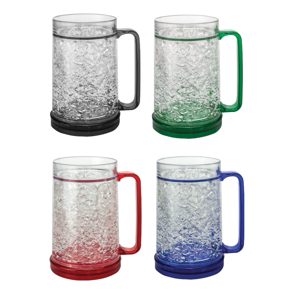 Beer Mugs For Freezer Set of 4, Insulated Freezer Mug for Beer and Cocktails with Handle, Freezer Safe Beer Steins Double Walled 16 oz Cups for Ice Cold Beer & Beverages (4 PACK)