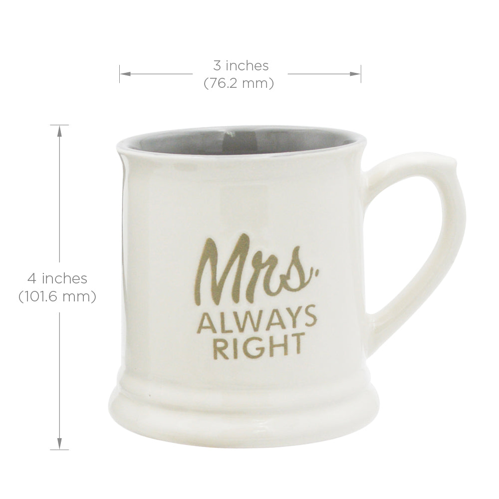 Couples Gifts Shot Glasses Mug Mr & Mrs Always Right Couples Mugs for Him and Her Gifts, Set of 4 Coffee Mugs 10 oz, Great Honeymoon Gifts for Anniversary Wedding Husband & Wife Present or Bride & Groom