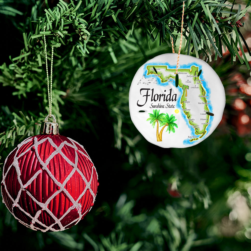 Christmas Ornaments - Handmade Florida Gift Souvenir Stocking Stuffer, Sand Dollar Ornament for Christmas Tree Decoration (Florida)