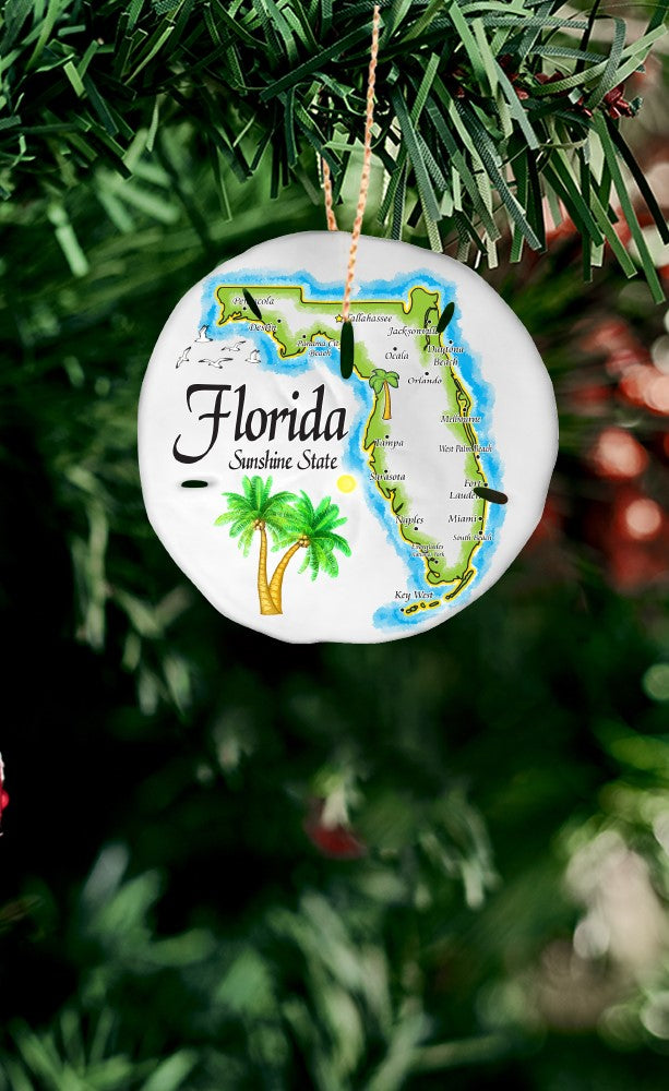 Christmas Ornaments - Handmade Florida Gift Souvenir Stocking Stuffer, Sand Dollar Ornament for Christmas Tree Decoration (Florida)