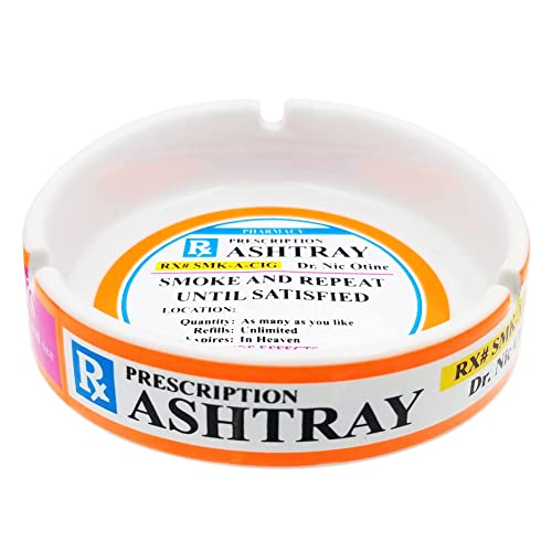 Ashtrays - Prescription Rx Funny Ash Tray, Novelty Ceramic Ashtray for Indoors or Outdoors, Gag Gifts for Men & Women, Secret Santa