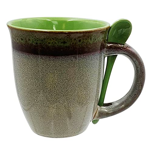 Mug with Spoon - Glazed Ceramic Coffee and Tea Cup with Handle - Gorgeous Unique Design Coffee Mugs 16 oz. - Best Gift for Coffee Tea Lover/Addicts