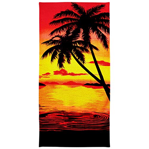 Palm Tree Sunset Beach Towels Novelty Sunset Beach Towel Decorative Design 30" x 60" Soft Plush Cotton Velour Towel, Best Idea for The Beach Pool Sunbathing (1)
