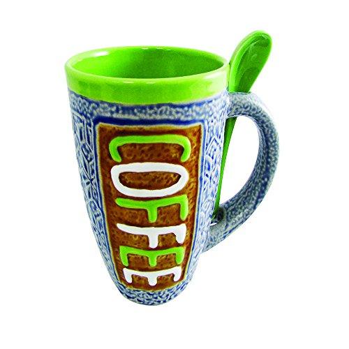 Mug Set - Large Coffee Mug 16 Ounce Glazed Ceramic with Spoon in Holder Novelty Coffee Mug and Tea Cup