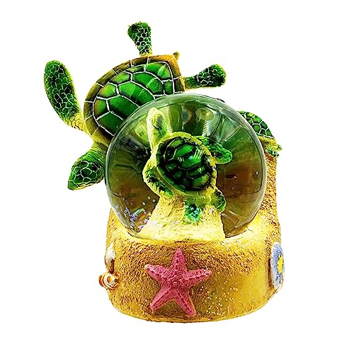 Turtles Snow Globe with Sea Turtle Statue Figurine Collectible, 4" Cute Snowglobe Turtles Gifts for Him & Her, Secret Santa (Green)