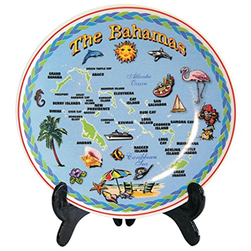 Rockin Gear Decorative Plate The Bahamas Souvenir Gifts 8" Bahama Island Map Porcelain Plate with stand