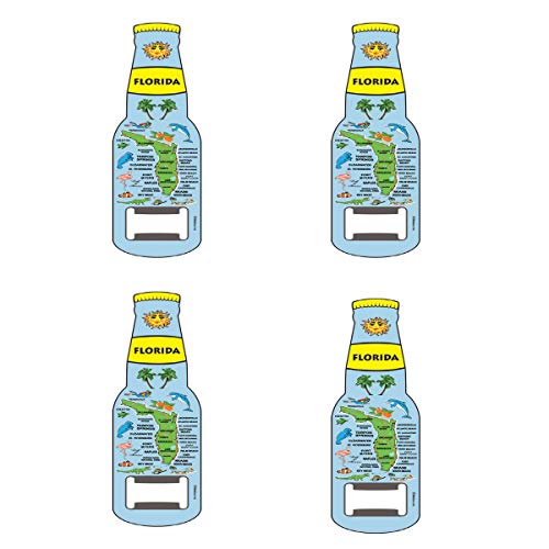 Magnet Florida Souvenir Gifts 4 Set, Sunshine State Map Beer Bottle Opener Miami, Key West, Orlando (Florida)