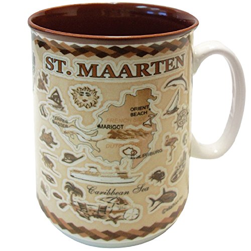 Rockin Gear Mug St. Maarten St. Martin Souvenir Gift Mugs Antique Brown Island Map Embossed Ceramic Coffee & Tea Cup 11 oz -Best St. Maarten/St. Martin Gift for Coffee Tea Lover/Addicts