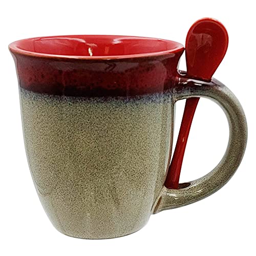 Mug with Spoon - Glazed Ceramic Coffee and Tea Cup with Handle - Gorgeous Unique Design Coffee Mugs 16 oz. - Best Gift for Coffee Tea Lover/Addicts