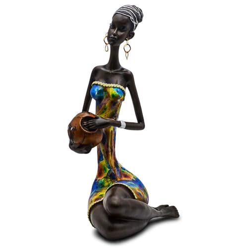 Statue African Figurine Sculpture White Dress Sitting Down Woman Lady Figurines Statues Decor for Home Décor Accents Gifts for Mom 16" Inches Tall Collectible Art Piece Beautiful Flower Dress