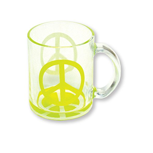 Rockin Gear Mugs Glass Coffee Cups 11 oz, Neon Peace Sign Mug with Handle - Clear Glass Mugs for Hot & Cold Beverages - Best Gift for Coffee Tea Lover/Addicts