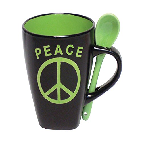 Mug Coffee Cup with Spoon 12 Oz Peace Sign Ceramic Novelty Coffee Mug